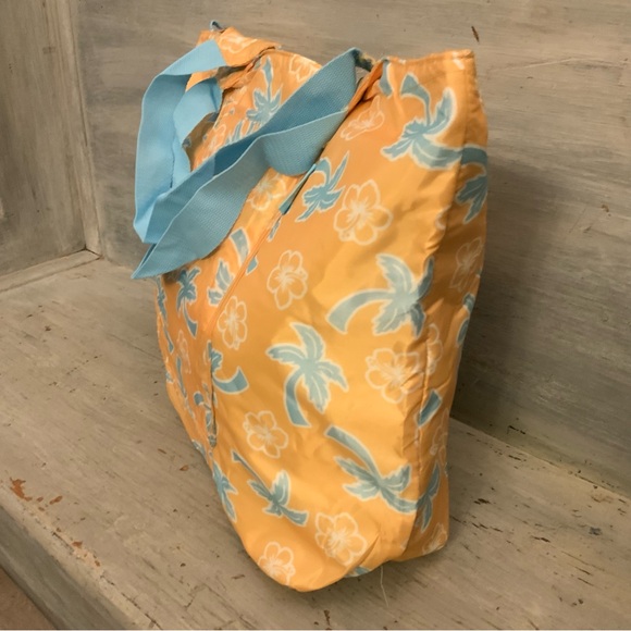 California Innovation Yellow Blue Palm Tree Hibiscus Flower Thermal Tote Bag LN - Picture 6 of 9